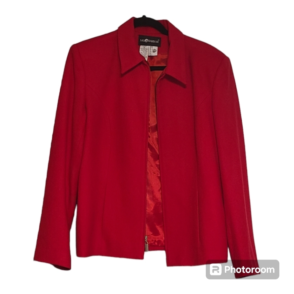 Pure New Wool Full Zip Sag Harbor‎ Red winter coat jacket 14